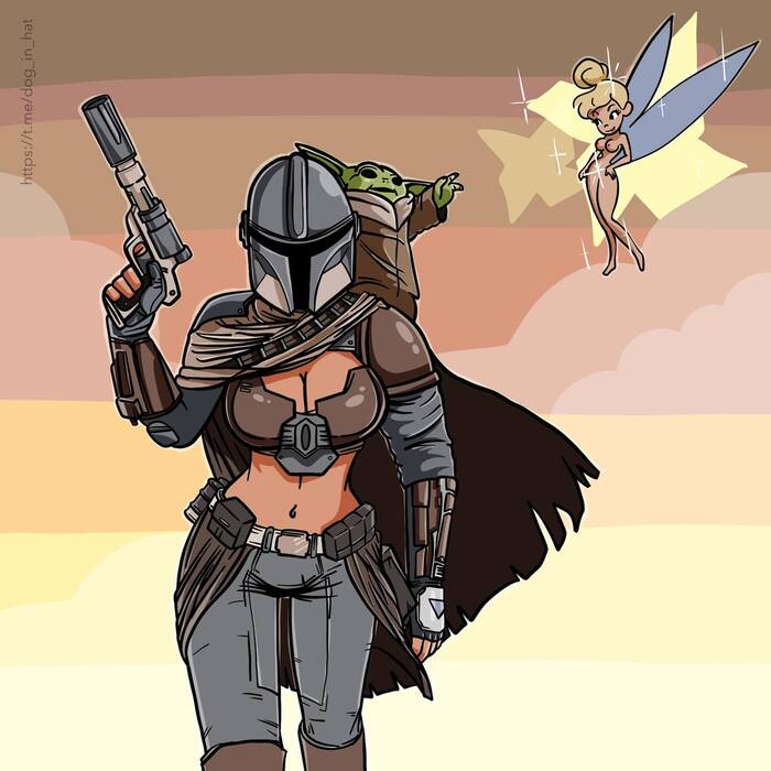 What else can you expect from Disney? - NSFW, My, Illustrations, Drawing, Art, Girls, Erotic, Fairy Tinker Bell, Mandalorian