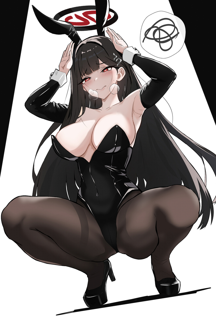 Bunny Rio - NSFW, Anime, Anime art, Blue archive, Tsukatsuki Rio, Bunnysuit, Bunny ears, Tights