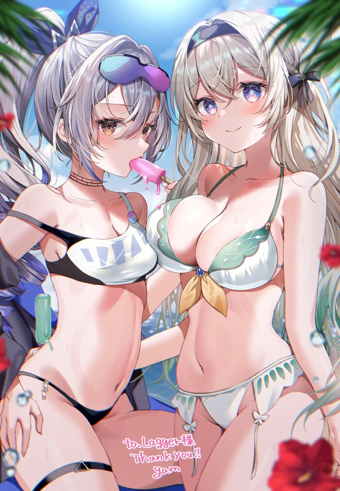 Волчок и Хотару - NSFW, Anime Art, Аниме, Firefly (Honkai: Star Rail), Silver Wolf (Honkai: Star Rail), Honkai: Star Rail, Купальник, Мороженое