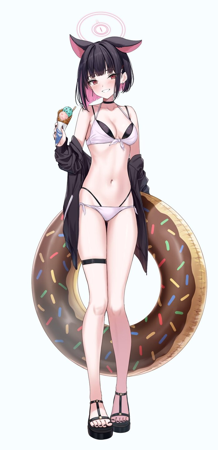 Kazusa - NSFW, Anime art, Anime, Blue archive, Kyouyama Kazusa, Animal ears, Swimsuit, Twitter (link)