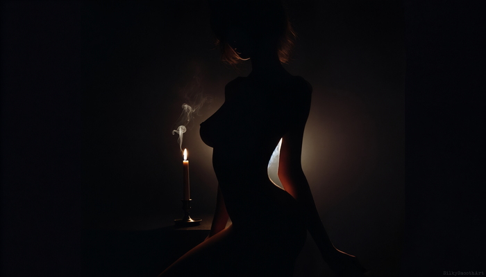 Silhouettes - NSFW, My, Neural network art, Art, Stable diffusion, Нейронные сети, Erotic, Boobs, Booty, Photorealism, Darkness, Candle