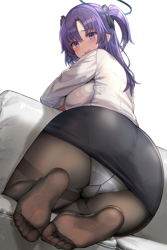 Do you really want to give me a massage? - NSFW, Anime art, Anime, Girls, Games, Blue archive, Hayase Yuuka, Pantsu, Underpants, Tights