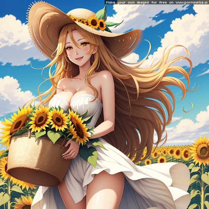 I'll go to the field for flowers - NSFW, My, Original character, Anime, Neural network art, Flowers