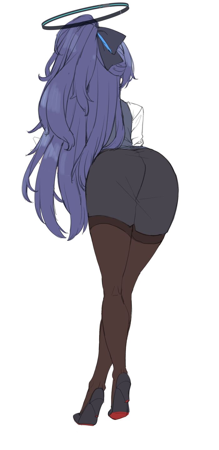 Office lady - NSFW, Art, Anime, Anime art, Blue archive, Hayase Yuuka, Booty, Pantsu, Stockings, Suspenders, Office workers, Back view, Underwear, Erotic, Hand-drawn erotica, Longpost