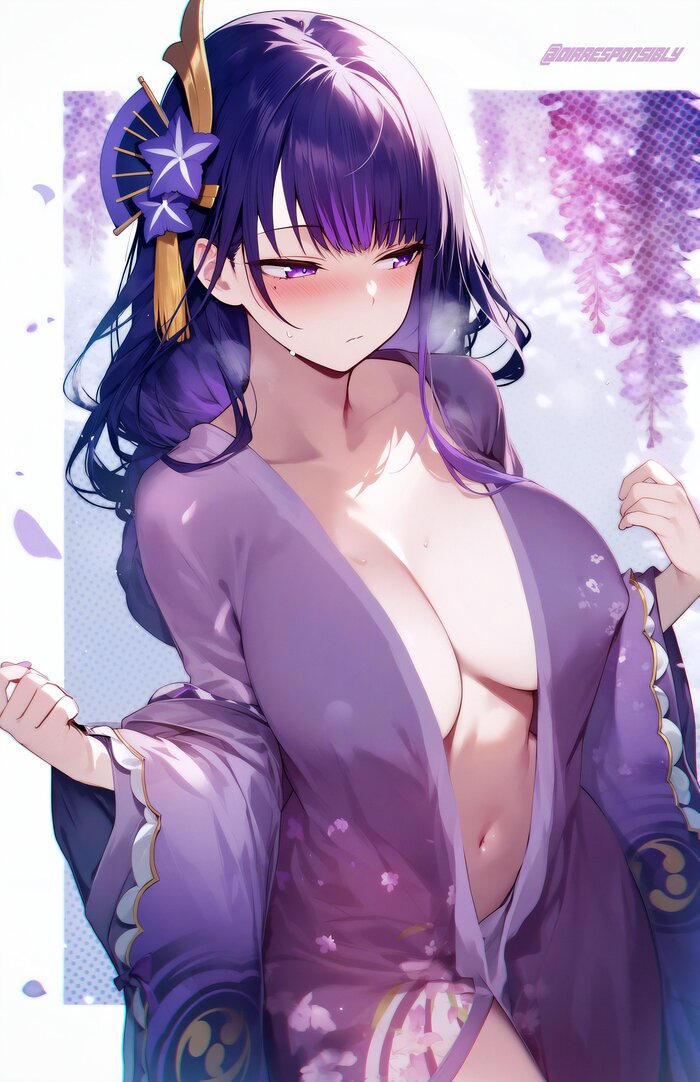 Hey - NSFW, Anime art, Anime, Raiden Shogun (Genshin Impact), Genshin impact, Dirresponsibly, Yukata