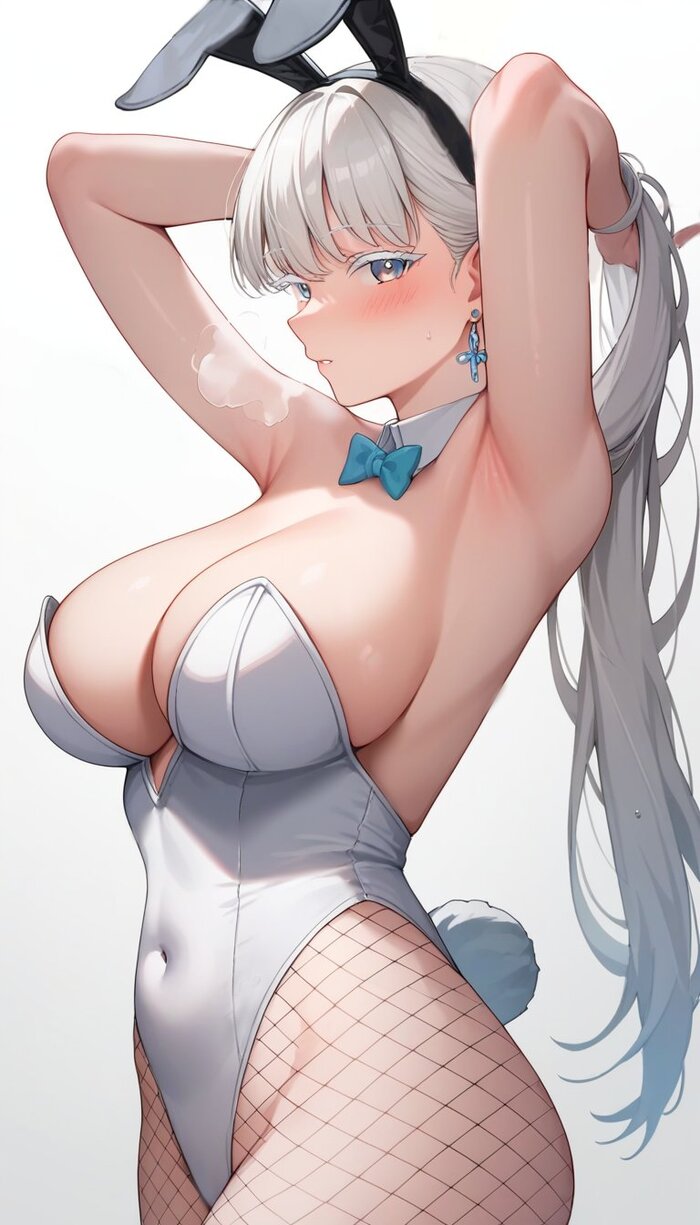 White Bunny - NSFW, Anime art, Neural network art, Anime, Wuthering Waves, Jinhsi (Wuthering Waves), Bunnysuit, Boobs, Games