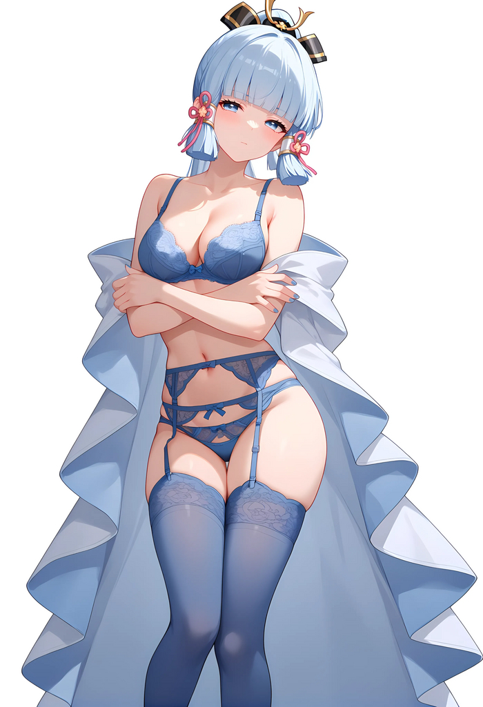 Ayaka - NSFW, Anime, Anime art, Genshin impact, Kamisato Ayaka (Genshin Impact), Underwear, Stockings, Neural network art