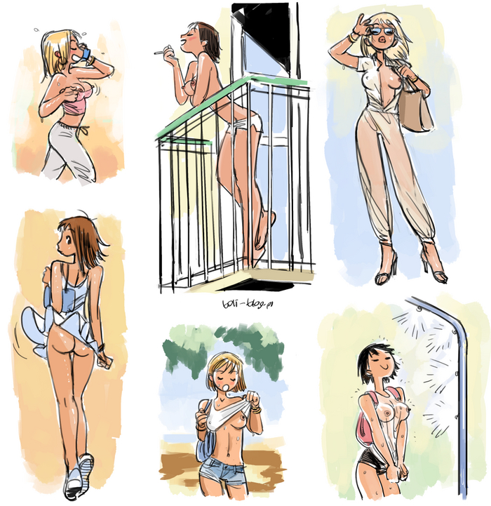 Summer heat - NSFW, Boobs, Hand-drawn erotica, Girls, Boli Blog, Summer, Art, Erotic