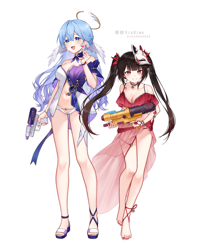 Going to the beach - NSFW, Anime art, Anime, Honkai: Star Rail, Sparkle (Honkai: Star Rail), Robin (Honkai: Star Rail), Swimsuit