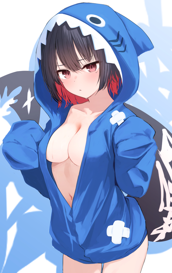 Akulk - NSFW, Anime art, Anime, Zenless Zone Zero, Ellen Joe (zzz), Tail, Boobs, Longpost