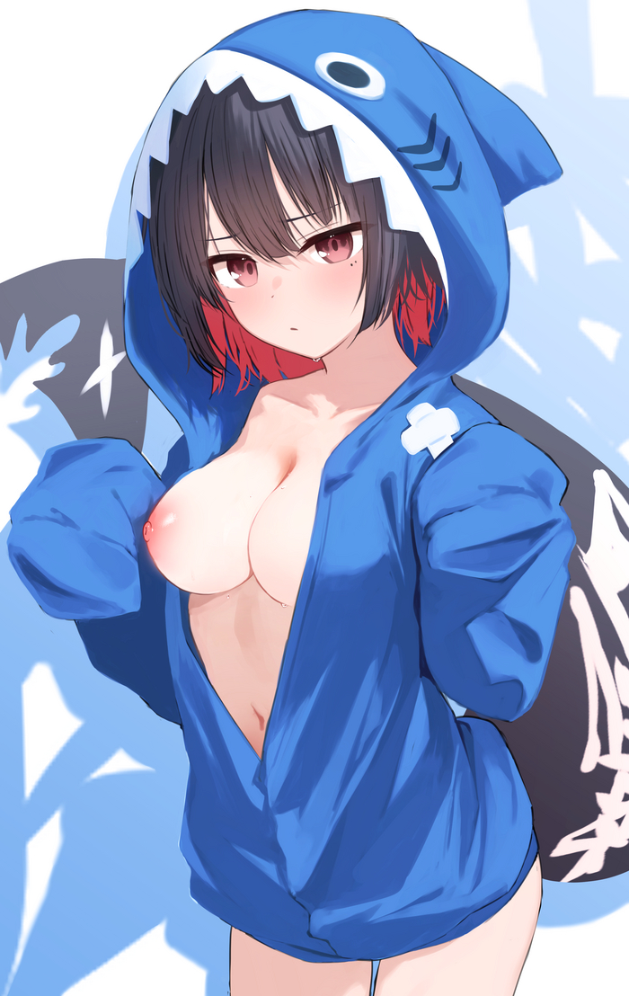 Akulk - NSFW, Anime art, Anime, Zenless Zone Zero, Ellen Joe (zzz), Tail, Boobs, Longpost