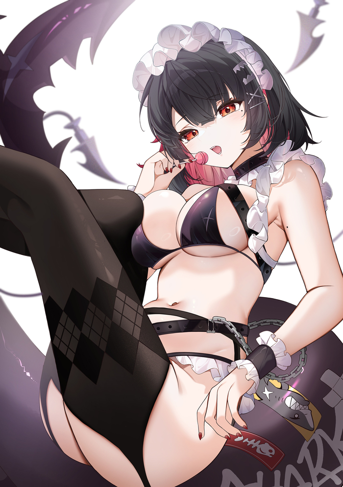 Ellen - NSFW, Anime art, Anime, Zenless Zone Zero, Ellen Joe (zzz), Swimsuit, Boobs, Stockings, Tail