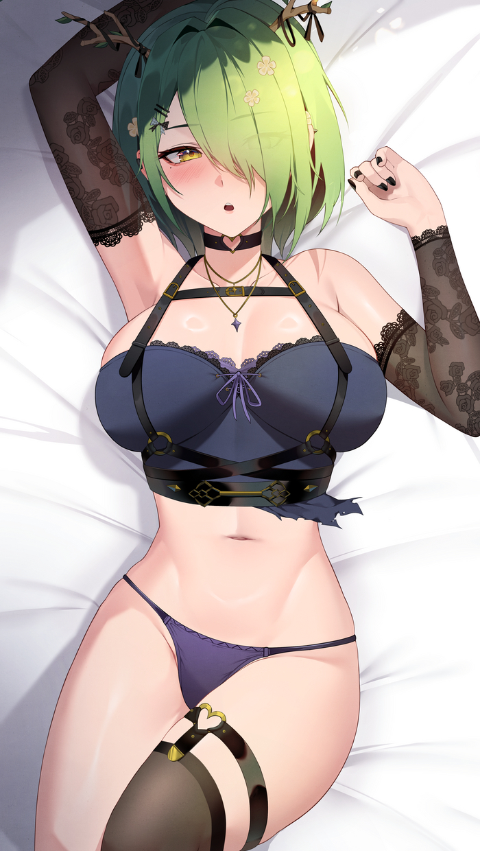 Fauna - NSFW, Anime Art, Аниме, Hololive, Virtual YouTuber, Ceres Fauna, Нижнее белье, Панцу, Сиськи, Длиннопост