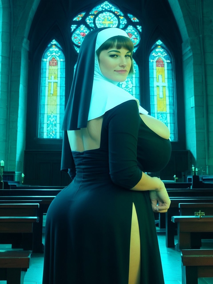 Nun - NSFW, My, Neural network art, Booty, Boobs, Nun, Erotic, Art, Stable diffusion