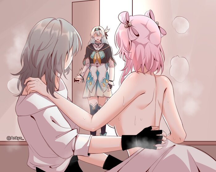 I didn't come back in time - NSFW, Anime art, Anime, Friend, Yuri, Honkai: Star Rail, Stelle (Honkai: Star Rail), Firefly (Honkai: Star Rail), March 7th (Honkai: Star Rail), Twitter (link)