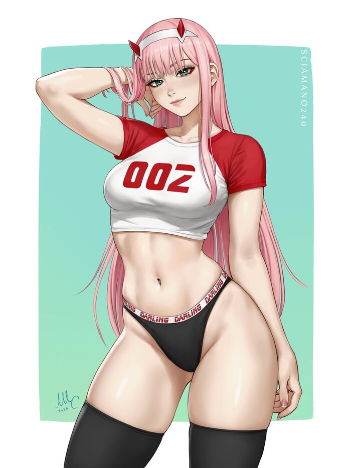 Zero Two - NSFW, Арт, Аниме, Anime Art, Darling in the Franxx, Zero Two, Девушки, Эротика, Рисованная эротика, Нижнее белье, Чулки, Сиськи, Панцу, Sciamano240