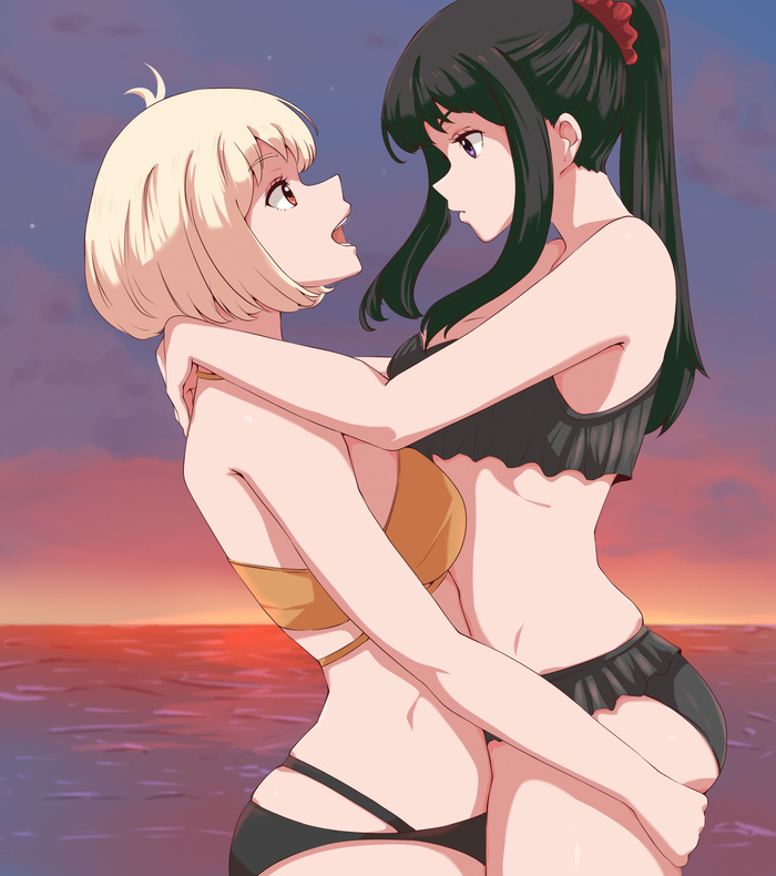 Takina & Chisato - NSFW, Anime Art, Аниме, Подруга, Yuri, Lycoris Recoil, Inoue Takina, Nishikigi Chisato, Купальник, Обнимашки