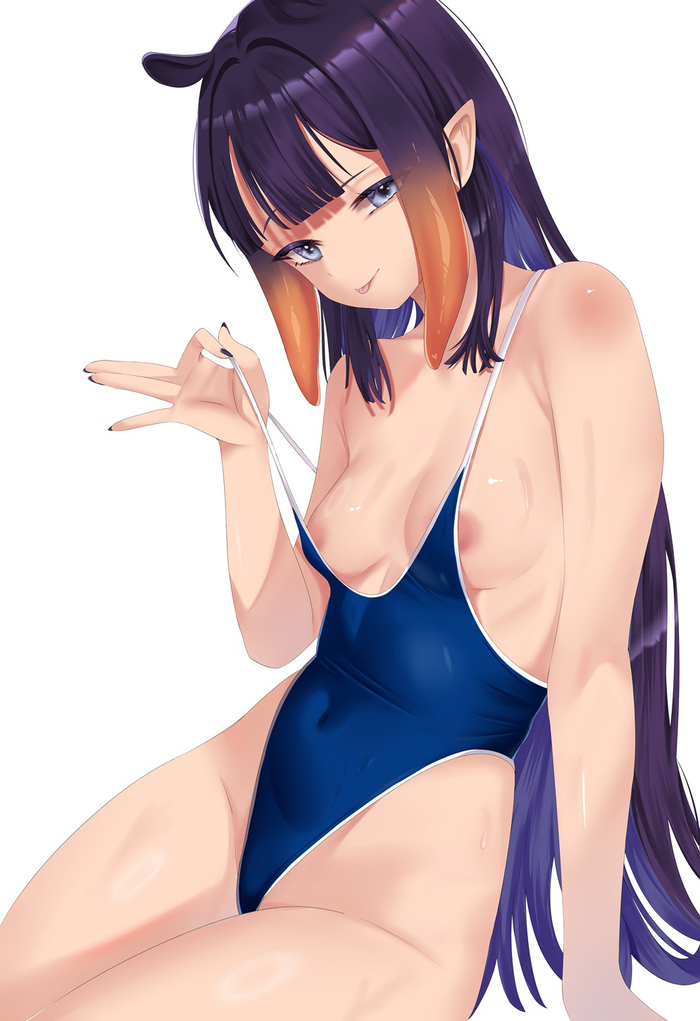 Well, we are alone - NSFW, Anime art, Anime, Virtual youtuber, Hololive, Ninomae Inanis, Swimsuit, Hand-drawn erotica