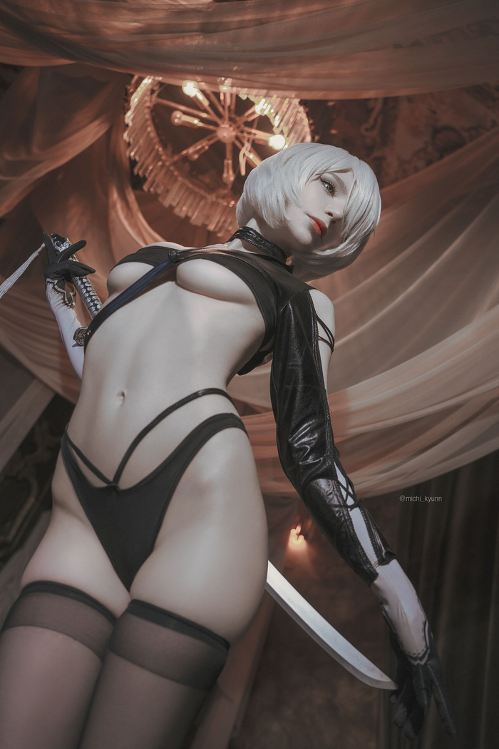 2B | NieR:Automata - NSFW, Girls, Cosplay, NIER Automata, Stockings, Telegram (link), Longpost, The photo, Erotic, Boobs, Tights