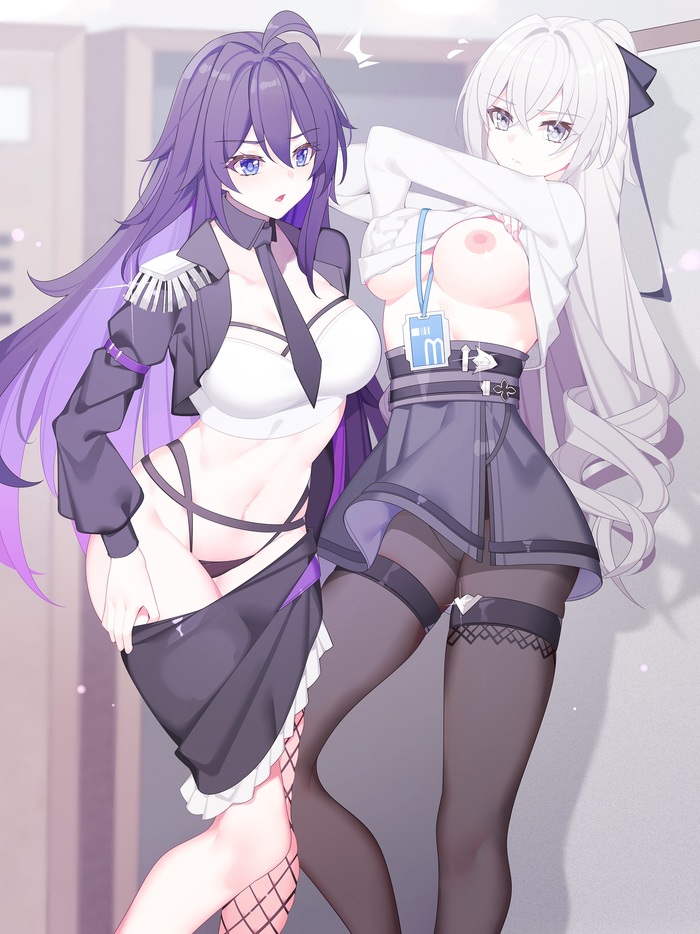 S & B - NSFW, Anime art, Anime, Honkai: Star Rail, Honkai Impact, Seele (Honkai: Star Rail), Bronya Zaychik, Pantsu, Boobs, Tights, Longpost