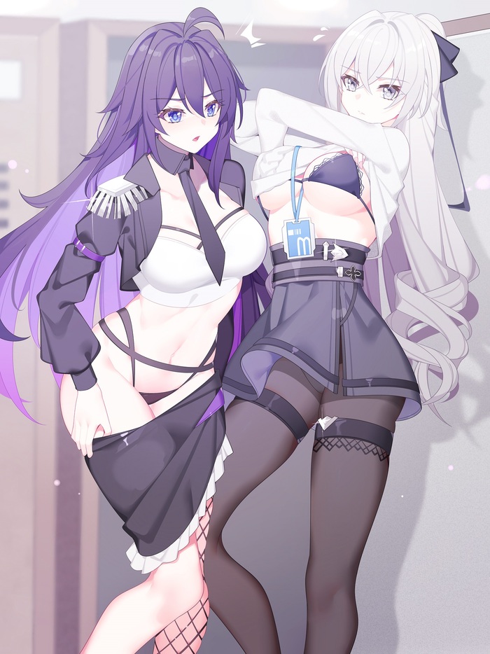 S & B - NSFW, Anime Art, Аниме, Honkai: Star Rail, Honkai Impact, Seele (Honkai: Star Rail), Bronya Zaychik, Панцу, Сиськи, Колготки, Длиннопост