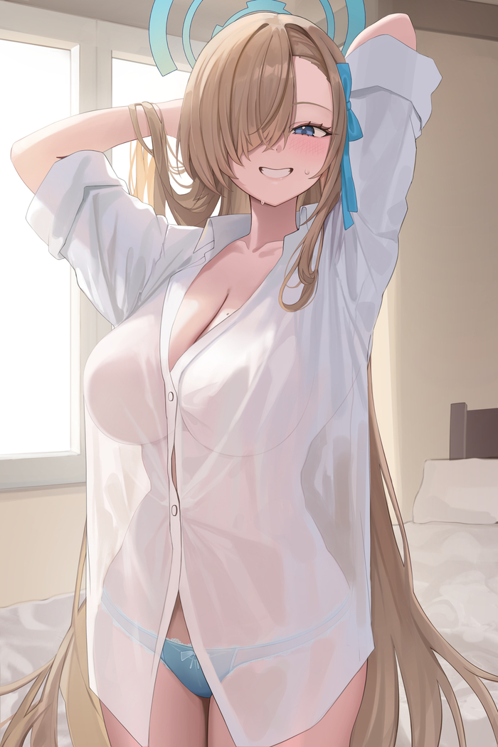 Asun's Smile - NSFW, Anime art, Anime, Girls, Games, Blue archive, Ichinose asuna, Pantsu, Underpants, Bed, Hand-drawn erotica