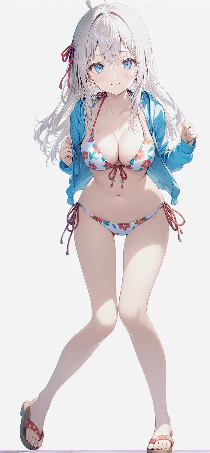 Alisa - NSFW, Anime, Anime art, Alisa Mikhailovna Kujou, Tokidoki Bosotto Russia-go de Dereru Tonari no Aly, Roshidere, Swimsuit, Neural network art, Longpost