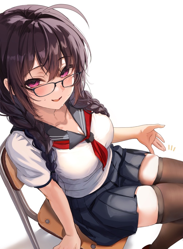 Continuation of the post Fou - NSFW, Anime art, Anime, Original character, Glasses, Girls, Yufou, Stockings, Art, Hips, Reply to post, A wave of posts