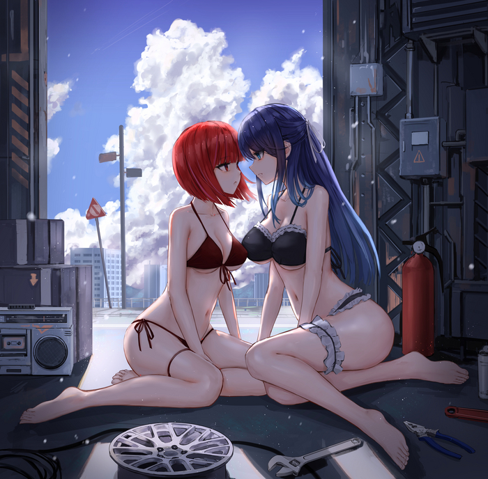 Kana & Akane - NSFW, Anime Art, Аниме, Oshi no Ko, Kurokawa Akane, Arima Kana, Купальник, Подруга, Yuri