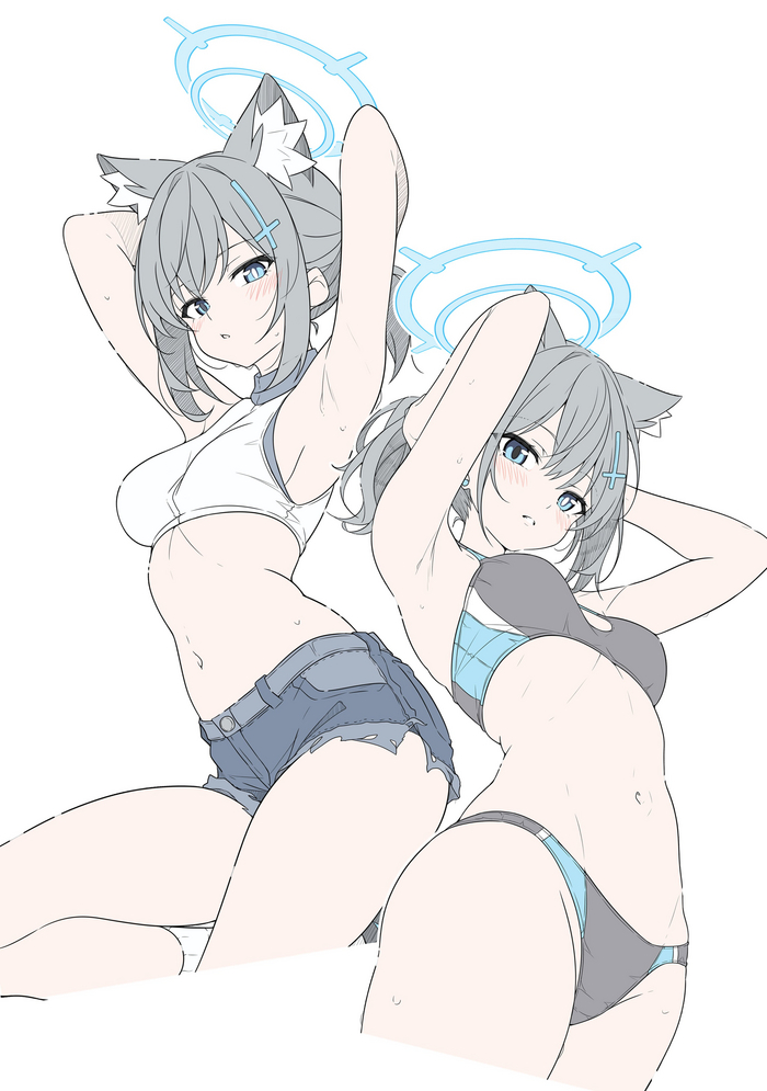 Shiroko Shiroko - NSFW, Anime Art, Аниме, Blue archive, Sunaookami Shiroko, Animal Ears, Купальник, T1kosewad