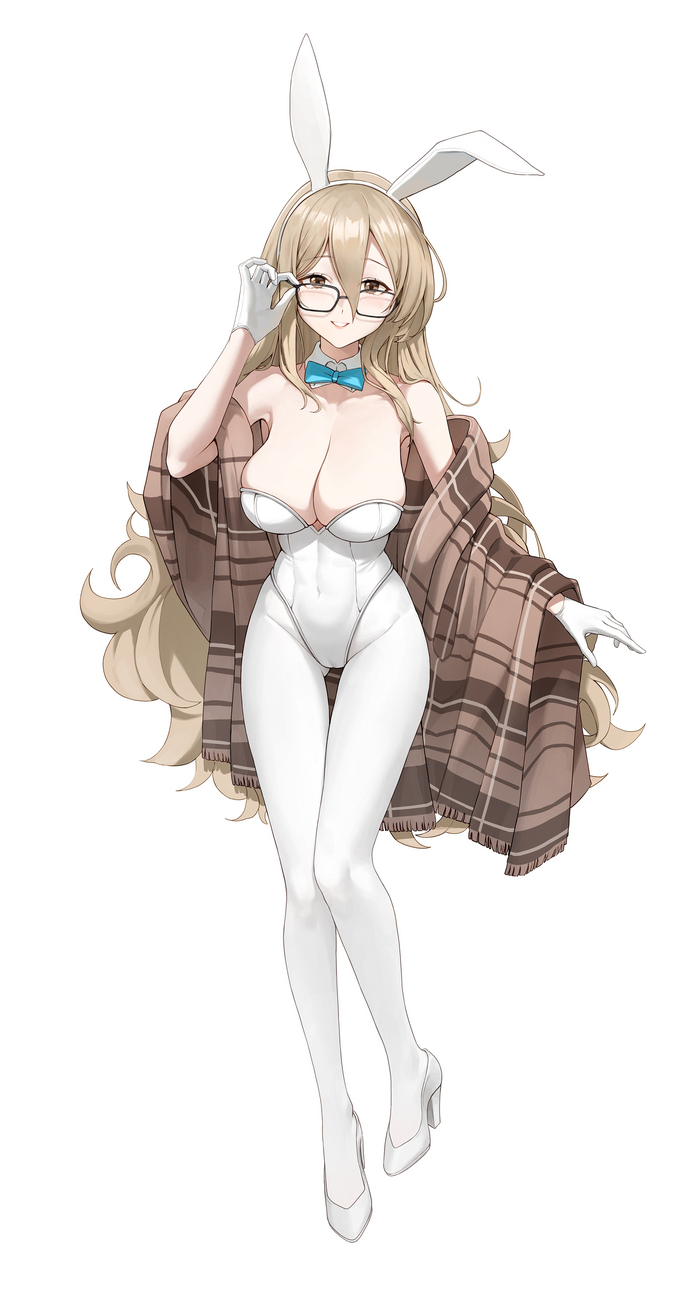 Bunny Akane - NSFW, Anime, Anime art, Blue archive, Murokasa Akane, Bunnysuit, Bunny ears, Tights, Girl in glasses