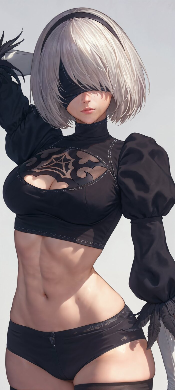 YoRHa 2b - NSFW, Anime, Anime art, Yorha unit No 2 type B, NIER Automata, Pantsu, Stockings, Neural network art, Longpost