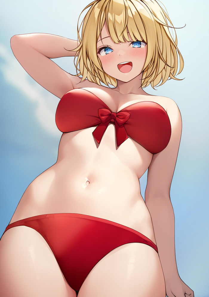 Amelia - NSFW, Anime art, Anime, Hololive, Watson amelia, Swimsuit, Boobs, Labia, Longpost