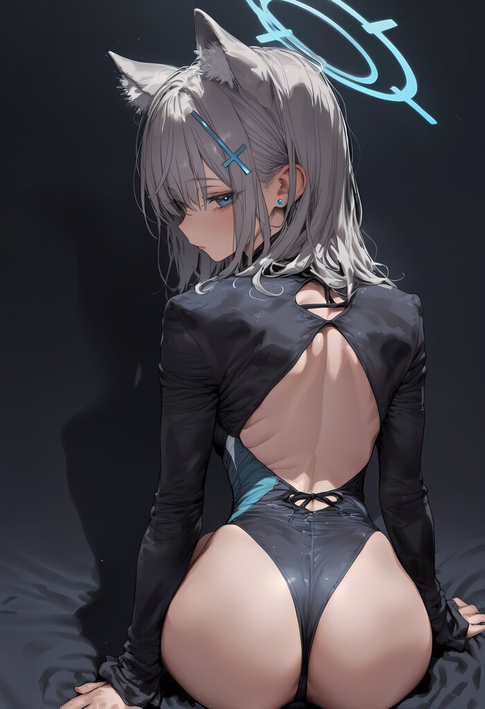 Shiroko - NSFW, Anime art, Anime, Sunaookami shiroko, Swimsuit, Booty, Animal ears, Neural network art