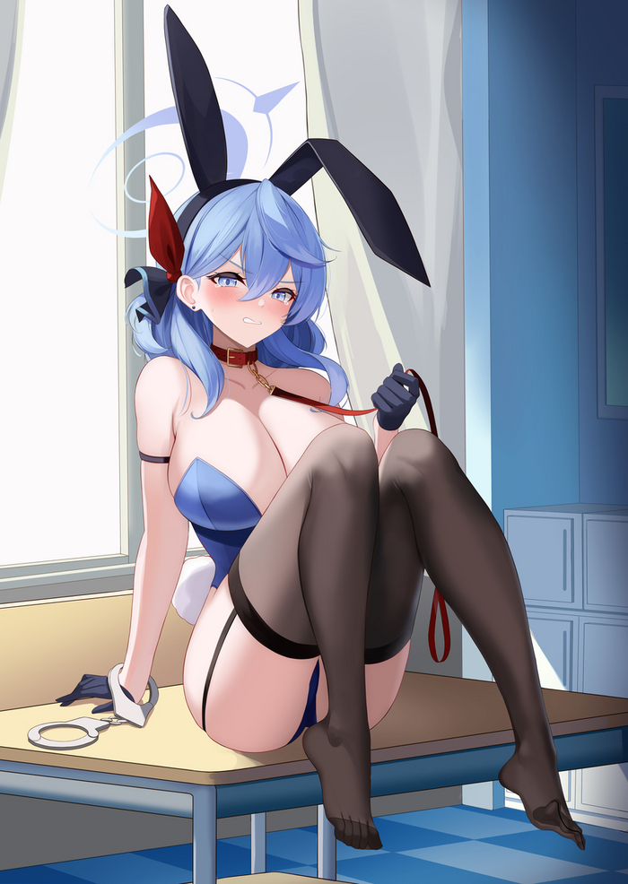 Зайка Ако - NSFW, Аниме, Anime Art, Blue archive, Amau Ako, Bunnysuit, Bunny Ears, Bunny tail, Чулки