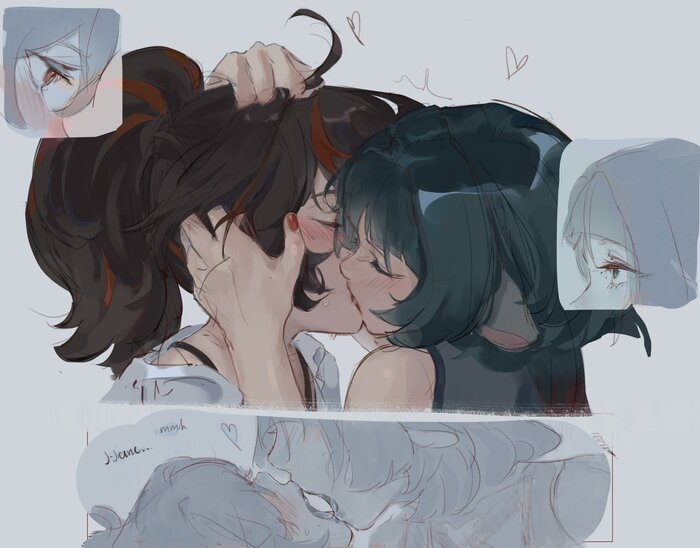 Jane Doe & Zhu Yuan - NSFW, Anime art, Anime, Friend, Yuri, Zenless Zone Zero, Jane Doe (zzz), Zhu Yuan (zzz), Animal ears, Kiss, Twitter (link)