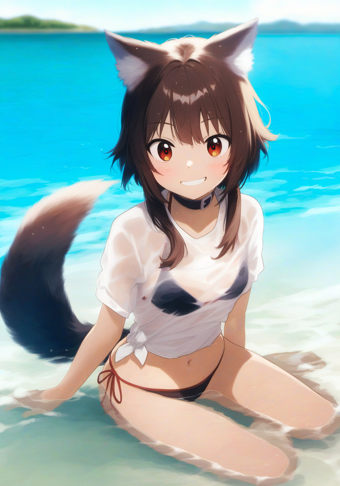 Continuation of the post Megunyan - NSFW, Anime, Anime art, Konosuba, Megumin, Animal ears, Neural network art, Reply to post, Bikini