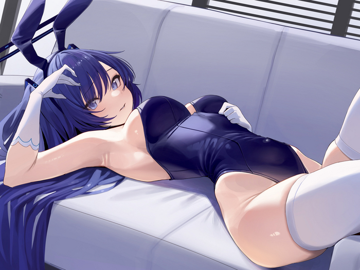 Bunny Yuka - NSFW, Anime, Anime art, Blue archive, Hayase Yuuka, Bunnysuit, Bunny ears, Stockings