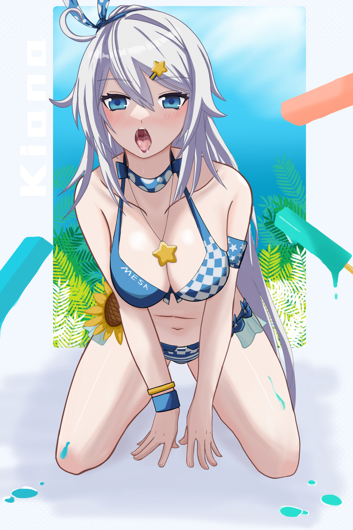 Ah... I thirst for them all at once - NSFW, Anime art, Anime, Honkai Impact, Kiana kaslana, Swimsuit, Ice cream, Heat