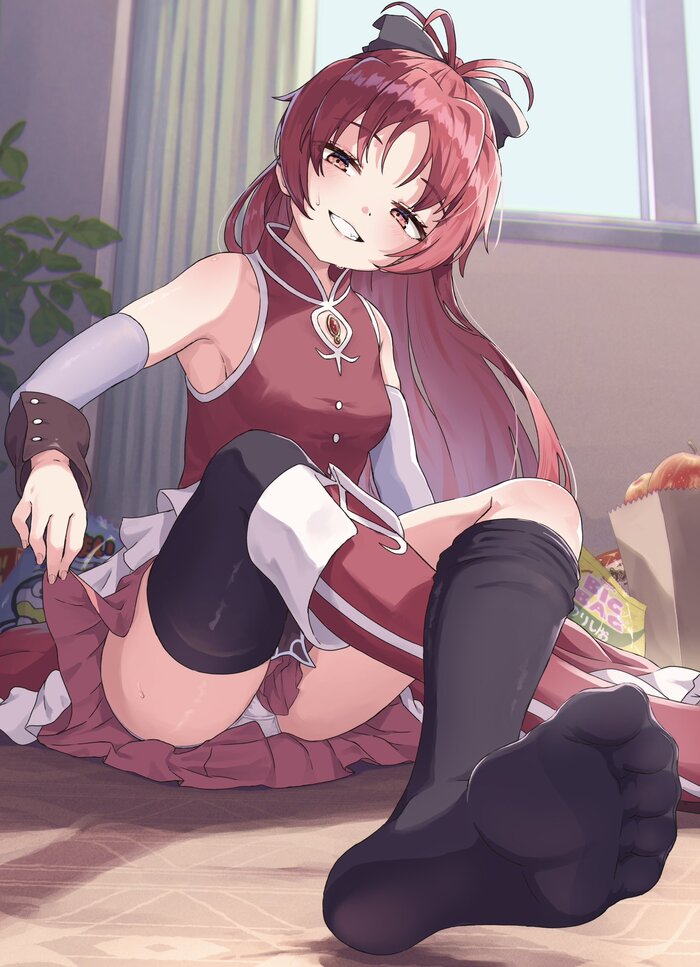 Kyoko - NSFW, Anime art, Anime, Girls, Mahou Shoujo Madoka Magica, Sakura Kyouko, Underpants, Pantsu, Underwear, Foot fetish, Stockings, Gaiters