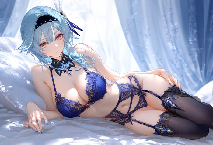 Julia - NSFW, Boobs, Pixiv, Anime, Anime art, Hips, Underwear, Neural network art, Eula (Genshin Impact), Genshin impact