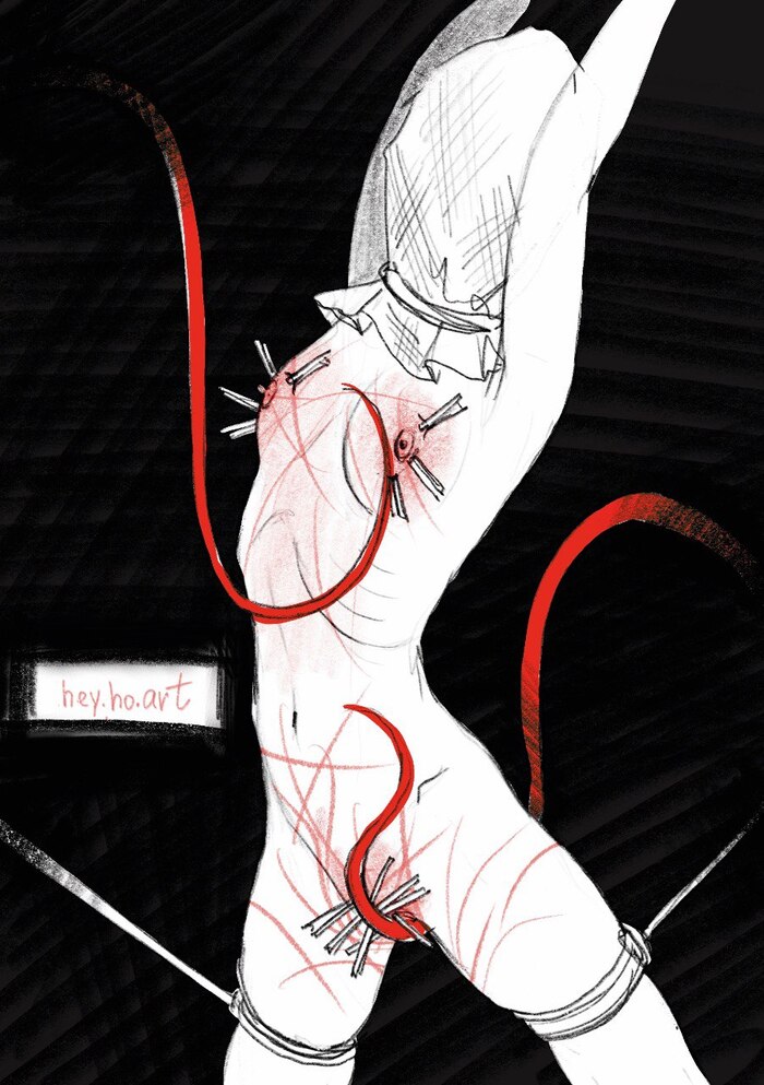 Whip Dance - NSFW, My, Erotic, Hand-drawn erotica, Art, BDSM, Lower, Boobs, Nipples, Bondage, Sketch, Whip, Flogging, Digital drawing, Sadomasochism, Pin