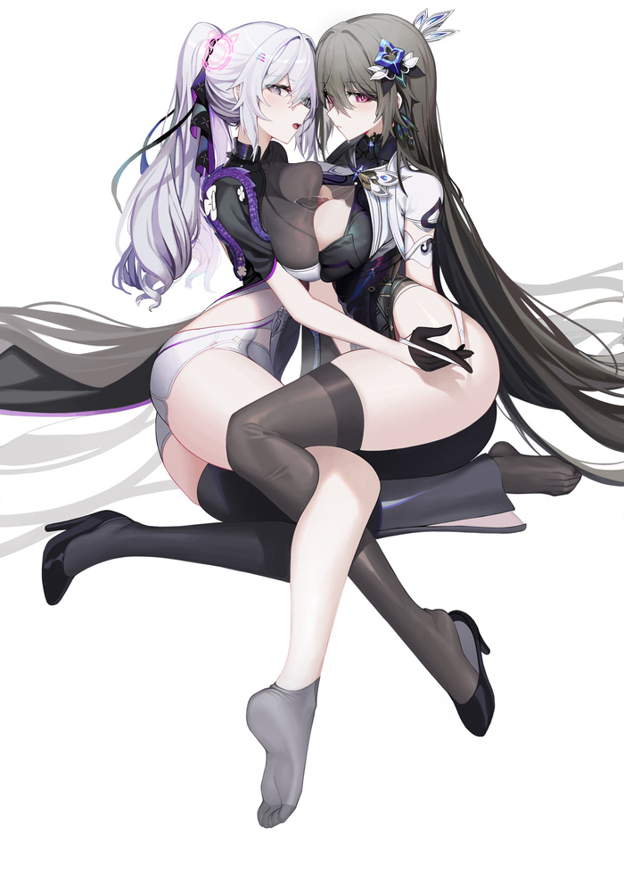 Bronya & Vita - NSFW, Anime art, Anime, Honkai Impact, Bronya Zaychik, Vita (Honkai Impact), Yuri, Stockings, Boobs