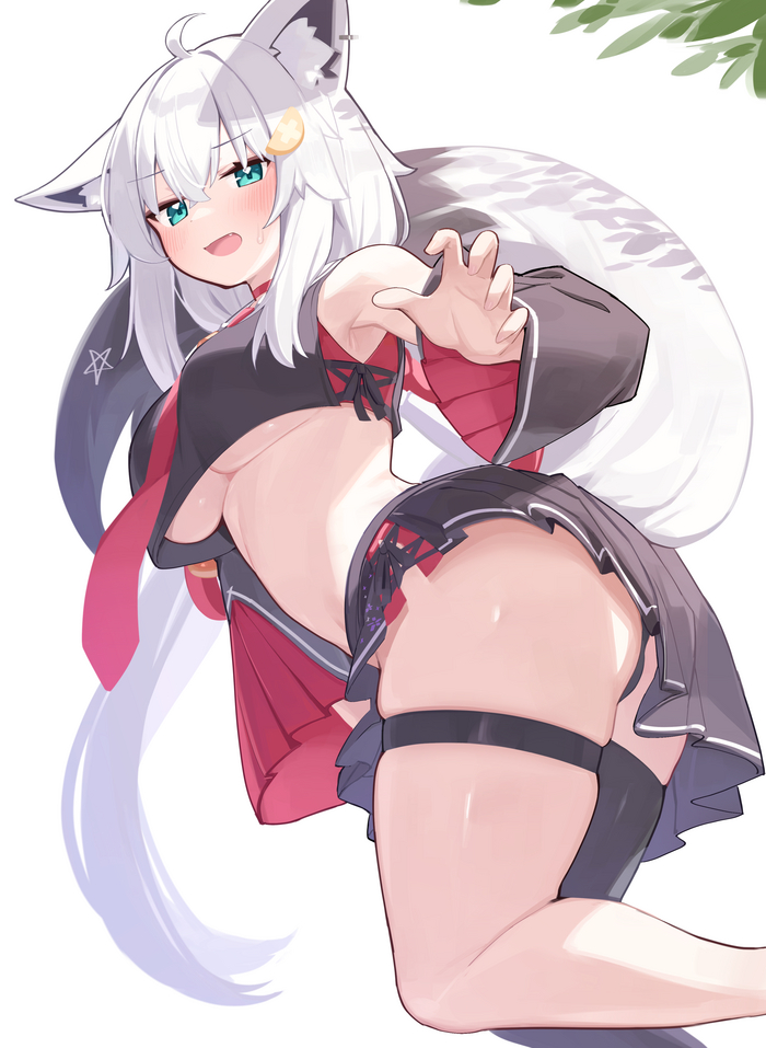 Fubuki - NSFW, Anime art, Anime, Virtual youtuber, Hololive, Shirakami fubuki, Deaver, Animal ears, Tail, Longpost