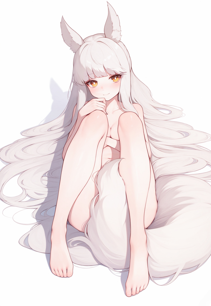 Platinum - NSFW, Anime art, Anime, Arknights, Platinum, Animal ears, Tail, Hand-drawn erotica, Neural network art