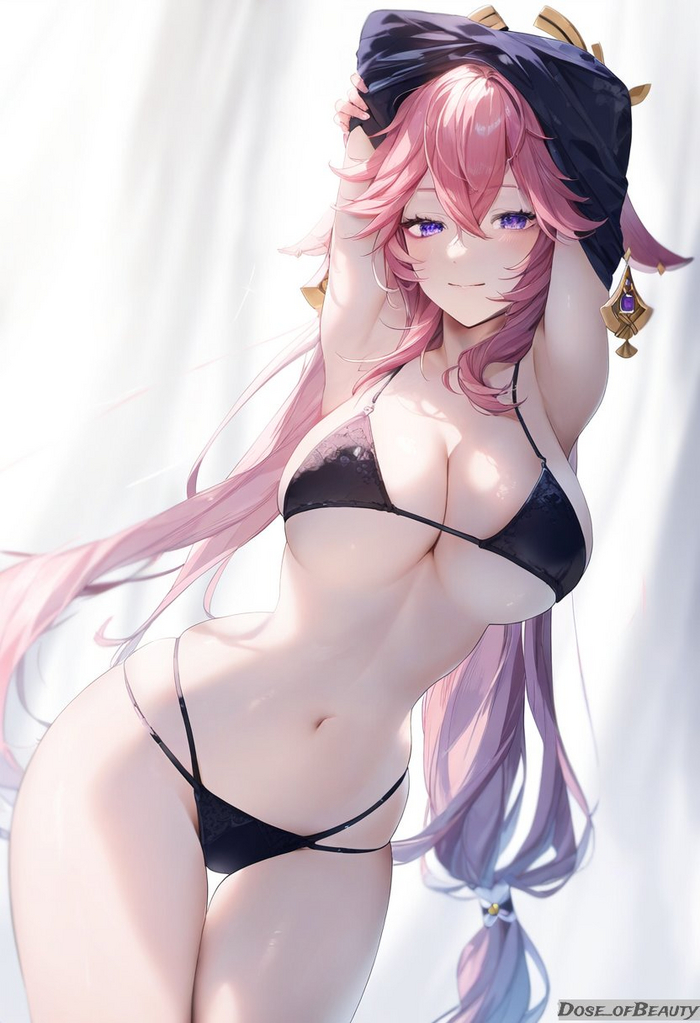 Yae - NSFW, Genshin impact, Yae Miko (Genshin Impact), Art, Girls, Games, Anime art, Anime, Neural network art, Swimsuit, Boobs