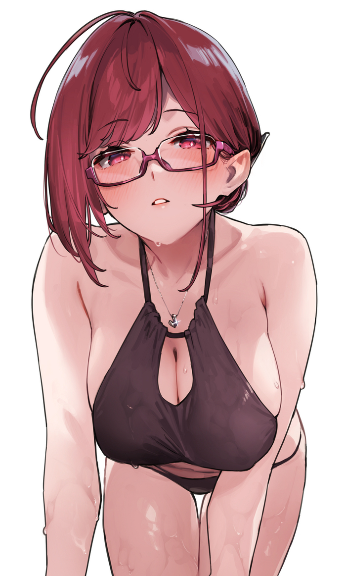 Kinshi No Ane - NSFW, Anime art, Anime, Original character, Girl in glasses, Boobs, Swimsuit, 92m