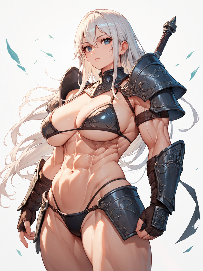 Knight - NSFW, My, Art, Anime, Anime art, Original character, Erotic, Hand-drawn erotica, Boobs, Labia, Naked, Girls, Neural network art, Stable diffusion, Longpost