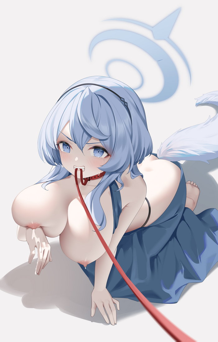 Exploration... - NSFW, Anime art, Anime, Blue archive, Amau Ako, Collar, Tail, Leash