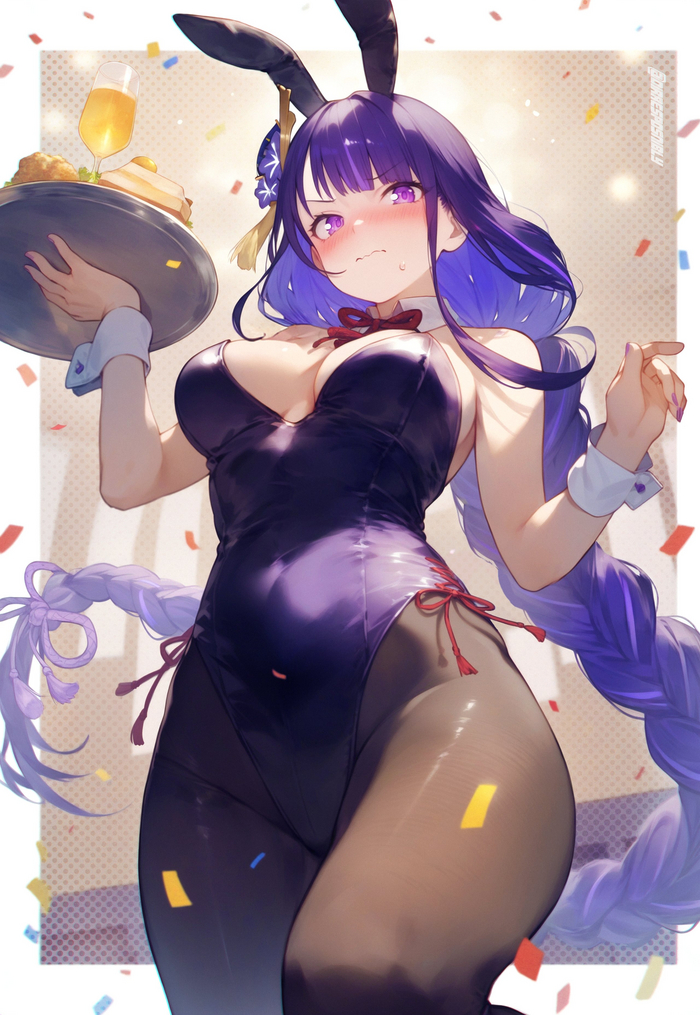 Bunny - NSFW, Genshin impact, Raiden Shogun (Genshin Impact), Art, Girls, Anime art, Anime, Bunnysuit, Dirresponsibly, Neural network art, Games